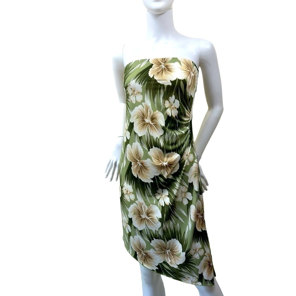 Gorgeous Tropical Hibiscus Hawaiian Stretch Ruched Strapless Sundress, Medium